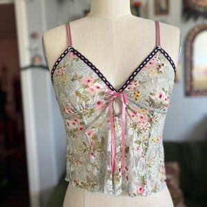 Floral Lace Camisole with Pink Accents
